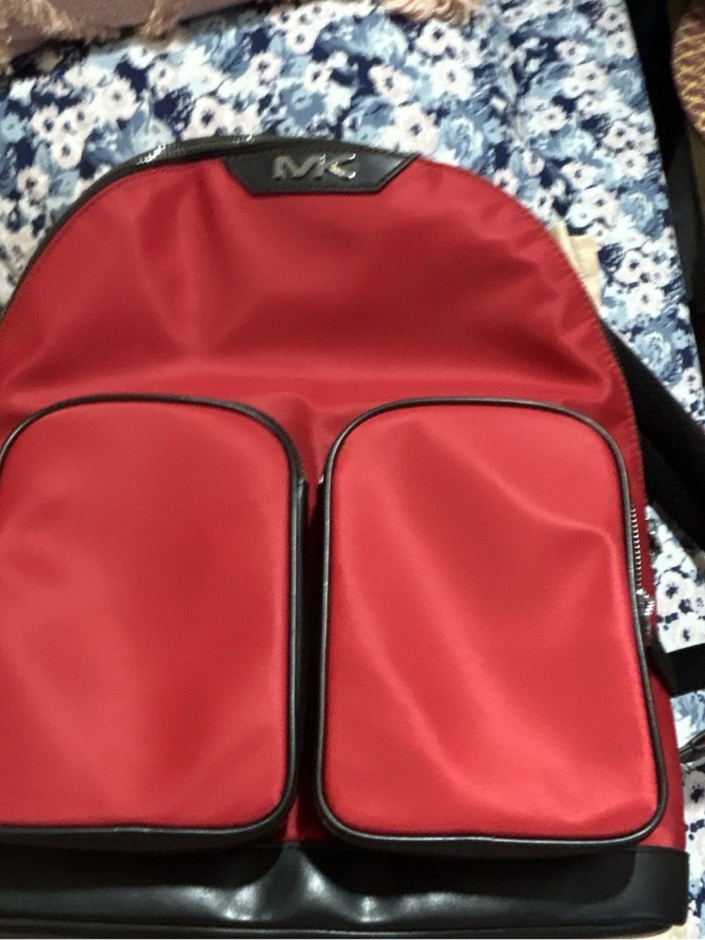 Michael Kors Red and Black Men's Backpack with Dual Front Pockets
